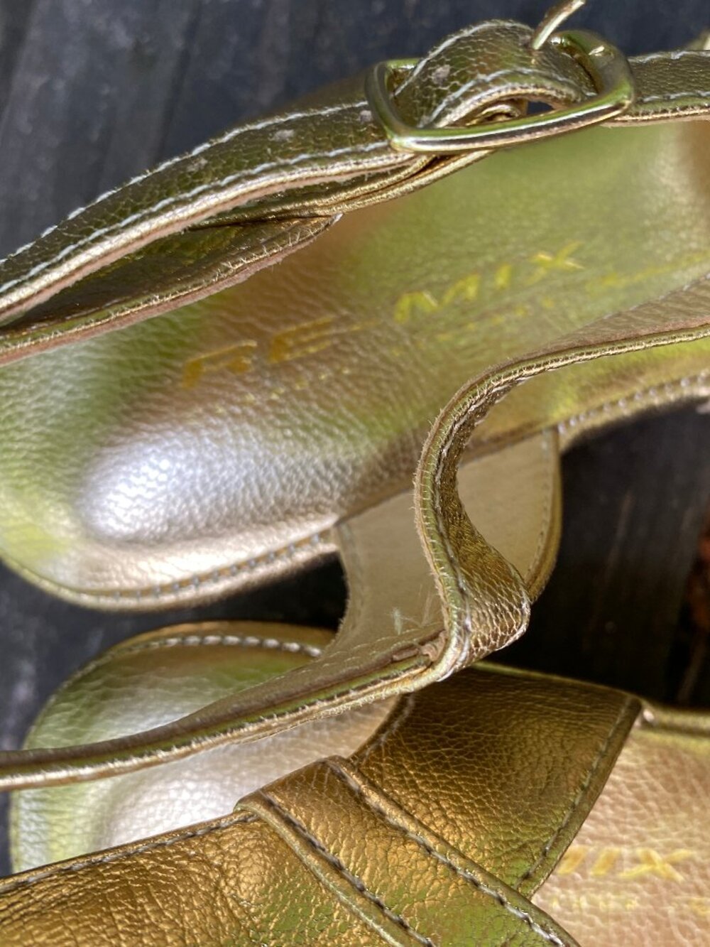 NEW Gold REMIX Vintage Brand Pleated Toe Wedge Leather Sandals - Size 6 - Picture 7 of 9